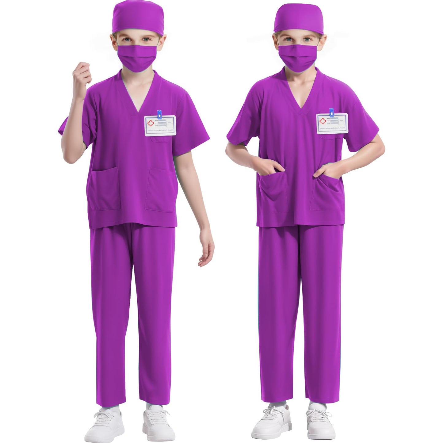 Mizzuco Doctor Costume For Kids,Toddler Nurse Scrubs Halloween Dress Up Cosplay For Boys Girls 3-12 Years (Purple, Xxxl-160Cm/10