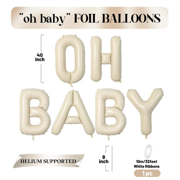 Biapian 40 Inch Oh Baby Letter Balloons, Big Beige Baby Foil Balloons, 6 Pcs Giant Alphabet Large Balloon Neutral Oh Baby Balloo