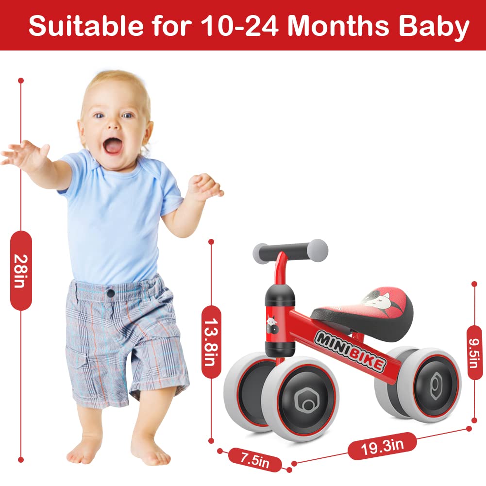 Baby Balance Bike Toys For 1 Year Old Boy Girl Gifts, 10-24 Month Toddler Balance Bike With 4 Silence Wheels, No Pedal Toddler F