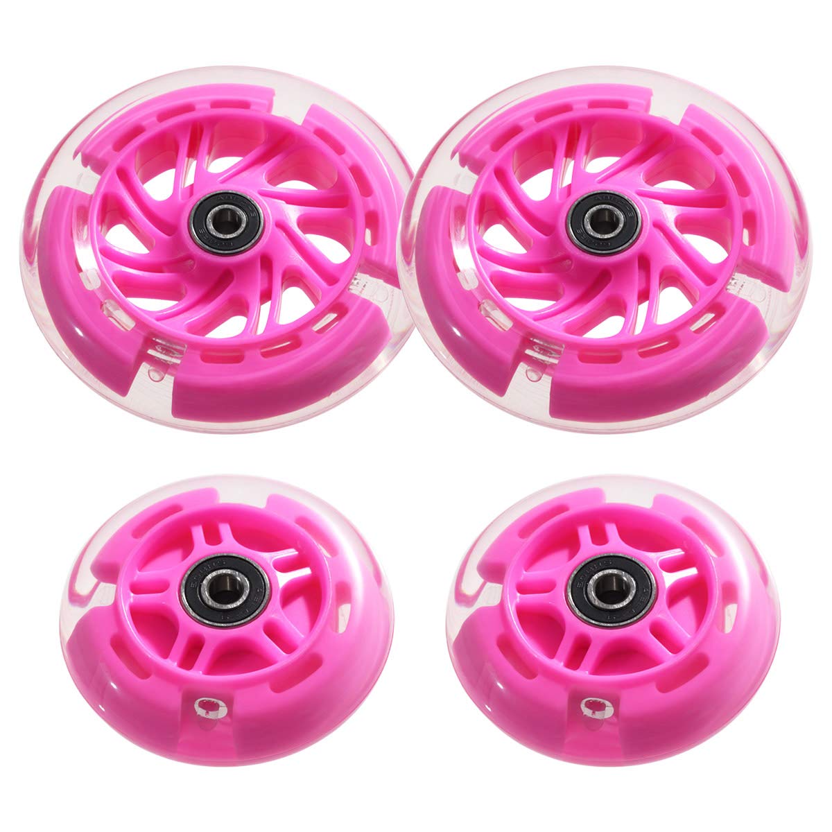 Front 120mm & Rear 80mm Light-Up Flashing 3-Wheeled kid Scooter Replacement Wheels  Complete Wheels Set for 3-Wheeled Kid Push Scooter  Set of 4 (Pink)