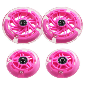 Front 120mm & Rear 80mm Light-Up Flashing 3-Wheeled kid Scooter Replacement Wheels  Complete Wheels Set for 3-Wheeled Kid Push Scooter  Set of 4 (Pink)