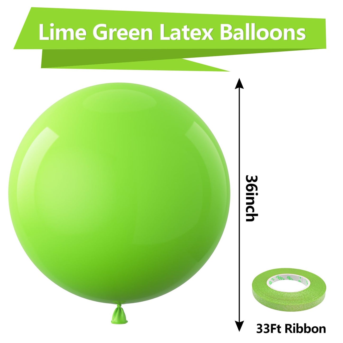 Bezente Lime Green Giant Balloons 36 Inch - 8 Pack Jumbo Green Balloons Large Round Light Green Latex Balloons For Birthday Baby
