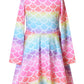 Rainbow Mermaid Dresses Matching Doll&Girls Long Sleeve Birthday Gifts 4T 5T