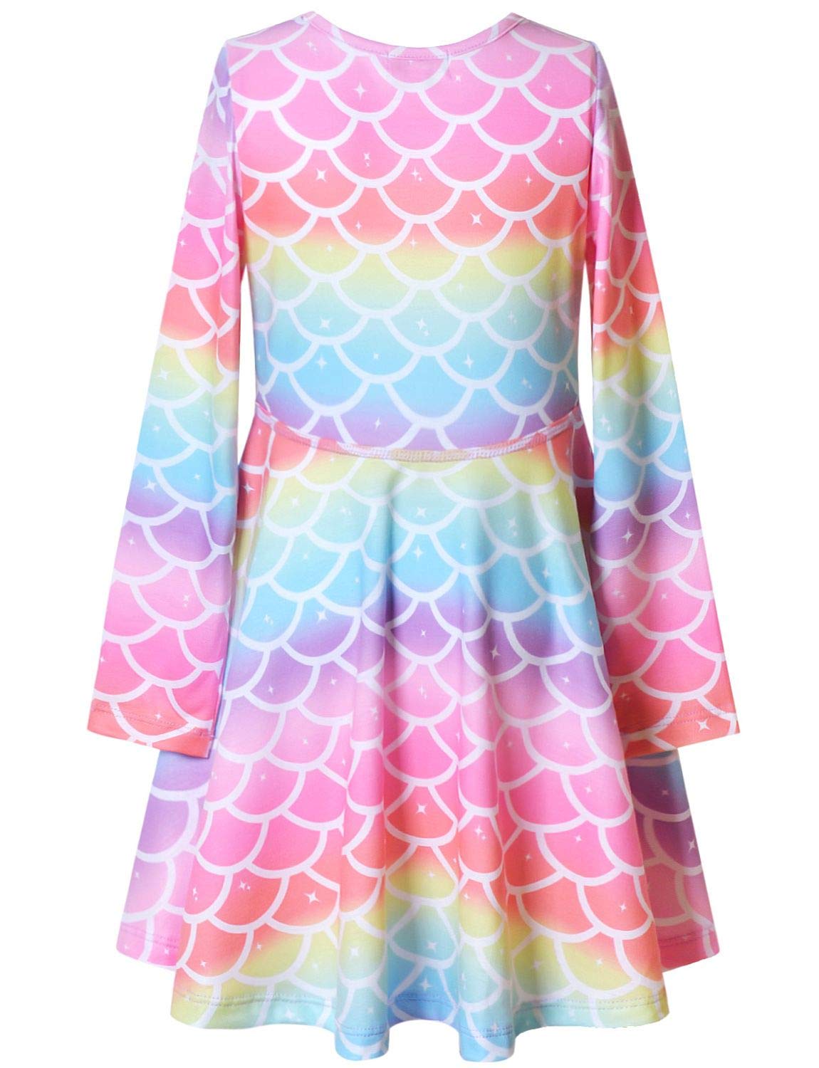 Rainbow Mermaid Dresses Matching Doll&Girls Long Sleeve Birthday Gifts 4T 5T