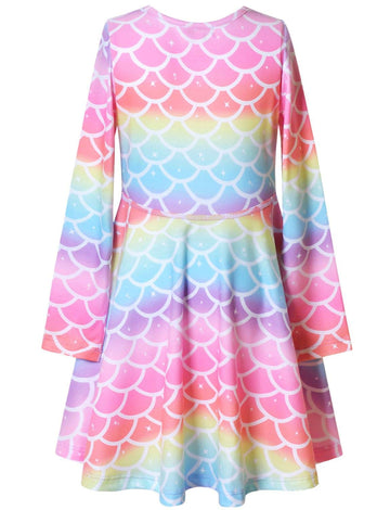 Rainbow Mermaid Dresses Matching Doll&Girls Long Sleeve Birthday Gifts 4T 5T
