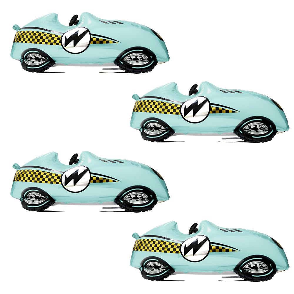 Deermon Blue Racing Balloons, Large 4 Pack Fast Speedy Roadster Themed Vehicles Sports Car for 1st Baby Shower Birthday Retro Ra
