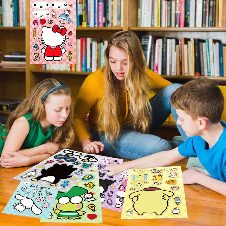 Cute Anime Stickers For Kids, 24 Sheets Make Your Own Cartoon Anime Stickers, Make A Face Stickers For Teens Girls Boys, Classro