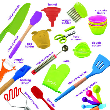 Kidstir Mega Cooking Set - Real Kitchen Tools Baking Set For Kids With Storage Bin [Actual Kitchen Utensils May Vary] Best Gift