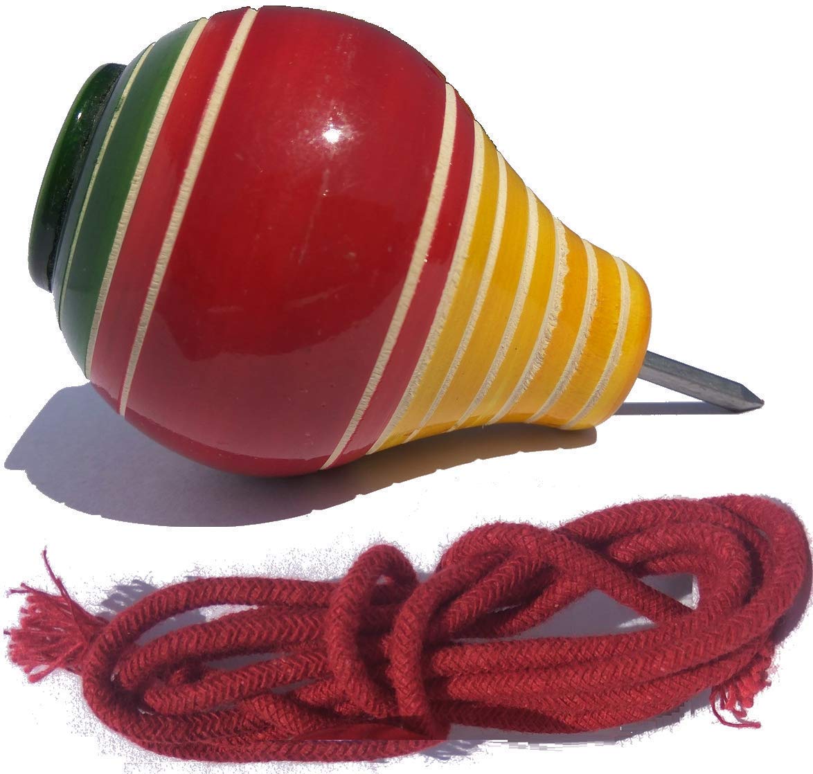 Funwood Games Wooden Spinning Top | Multicolor | Indian Traditional Lattoo | Bhavra | Bongaram with Thread