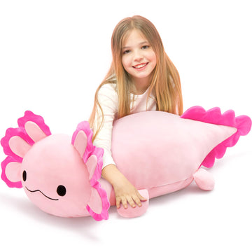 Beniny Jumbo Axolotl Plush Toy, 39'' Giant Axolotl Stuffed Animal Plush, Big Pink Axolotl Toys Gift For Girls Kids, Long Squishy
