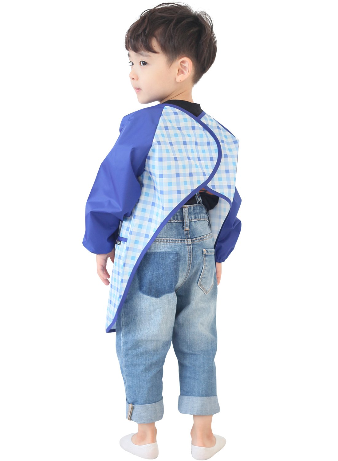 Plie Waterproof Kids Art Smocks 37 Colors (Age 1-10, S-XXL size), Blue Check (16-S)