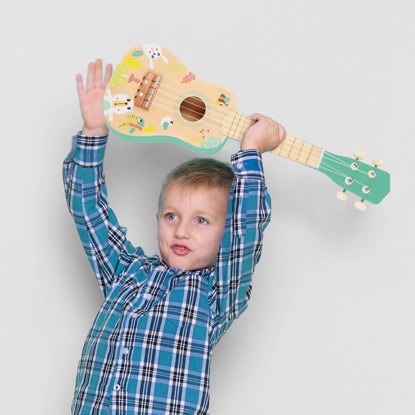 Tookyland 4-String Wooden Ukulele Toy - Mini Guitar Pretend Musical Instrument, Ages 3+