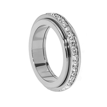 Pingyongchang Anxiety Rings Titanium Steel Spinner Fidget Band Rings For Women Ladies Cubic Zirconia Relieving Anxiety Wedding P