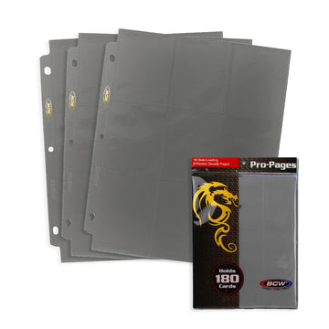Bcw Double-Sided 9-Pocket Pages Holder - 10 Gray Pages | Trading Card Binder Sheets | Secure Side Loading | Ideal Card Storage A