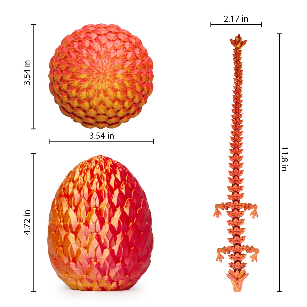 BLFMT 3D Prited Dragon  3D Printed Dragon in Egg  Crystal Dragon Fidget Toy for mature-themed  Home Office Decor Executive Desk Toys  Fidget Toys for mature-themeds and Kids (Gold Red)