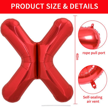Toniful 40 Inch Large Bright Red Letter Balloons A-Z, Giant Jumbo Helium Foil Mylar Big Letter X Balloons For Birthday Party Ann