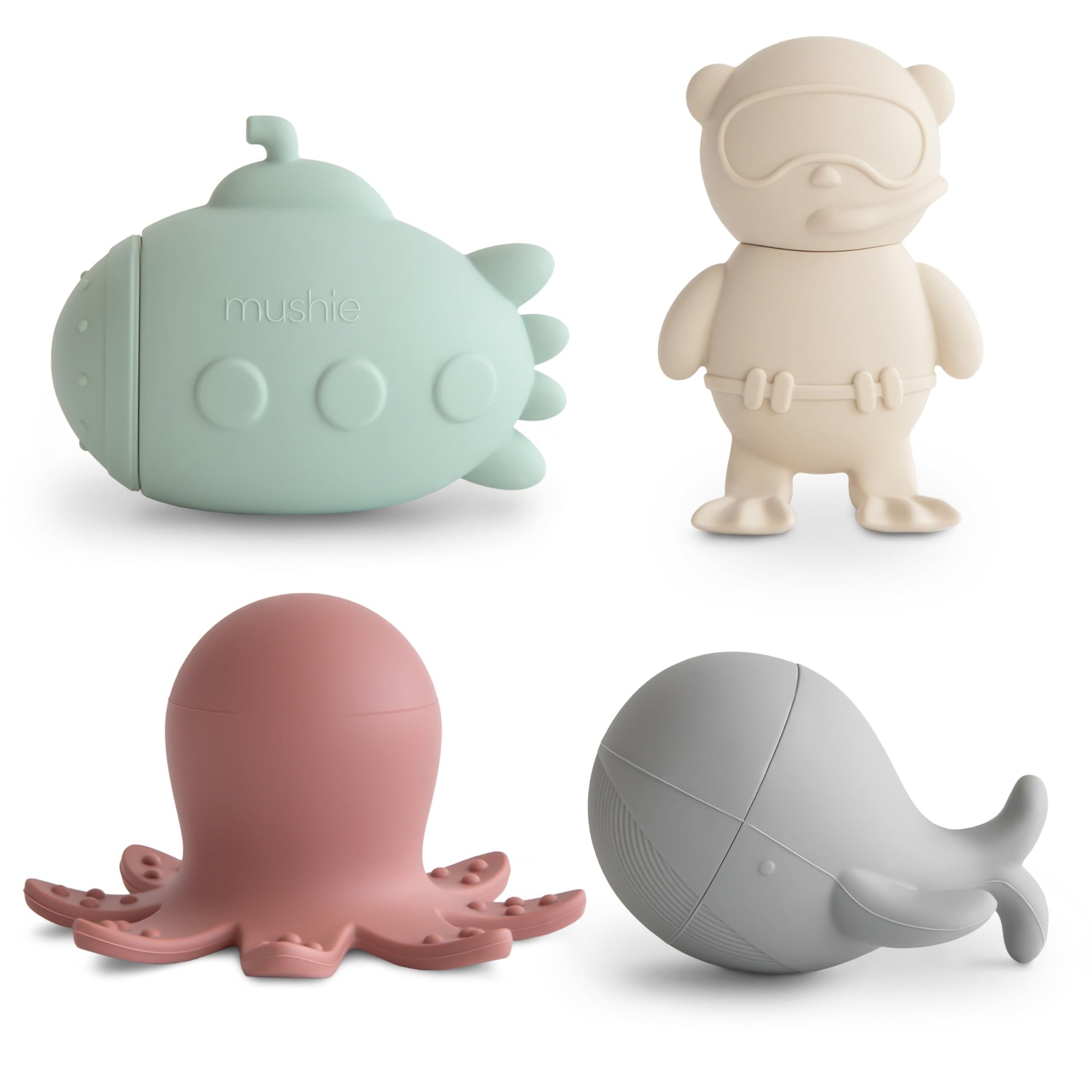 Mushie Sealife Bath Toys Play Set For Toddlers | 100% Food Grade Silicone | Mold Free, Pack Of 4
