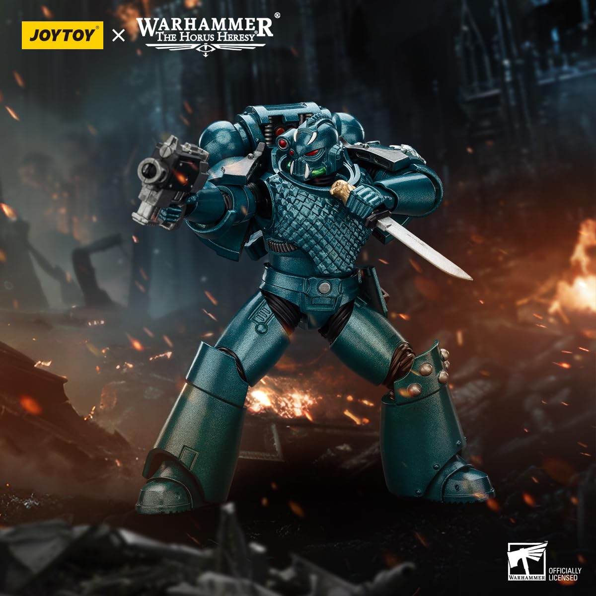 malt-inspiredISE JOYTOY 1/18 Action Figures - Warhammer The Horus Heresy Alpha Legion Headhunter with Banestrike Combi-Bolter and Power Dagger - 5 Classic Character Collectible Age 15 and Above