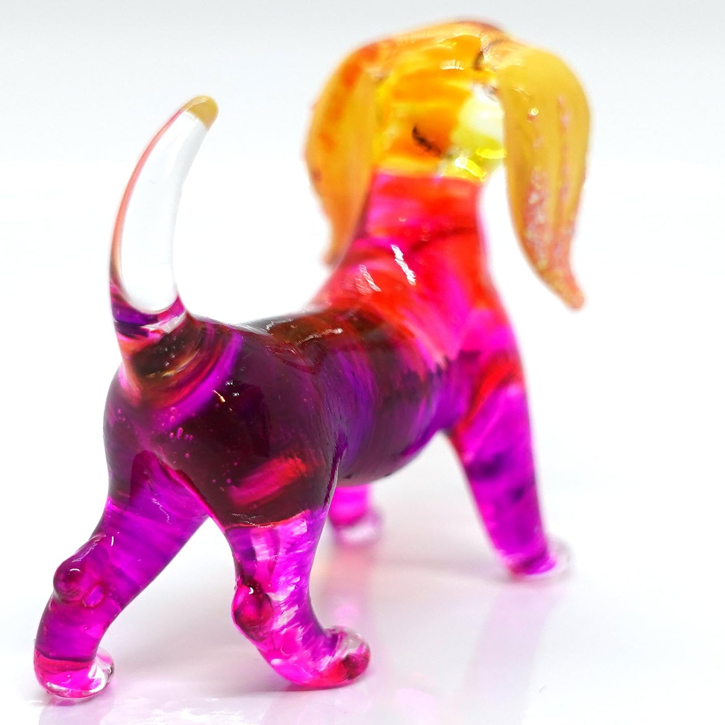 Sansukjai Dachshund Miniature Figurines Dog Animals Hand Blown Glass Art Gold Trim Collectible Gift Decorate (Pink Yellow)