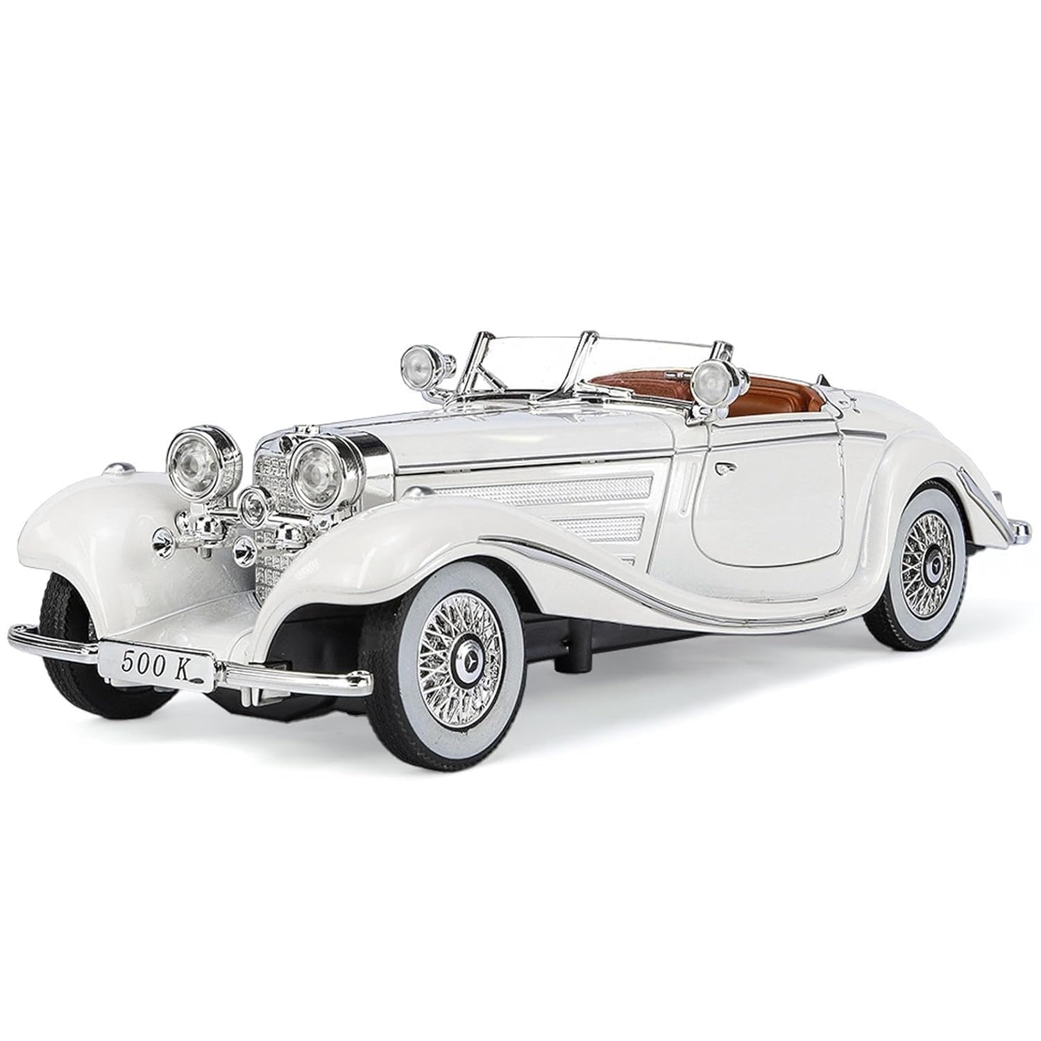 1:32 Scale Merceedes Benz Classic 500K Vintage Diecast Toy Car With Lights & Sounds-Die Cast Model For Kids & Collectors-Pullbac