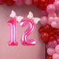 Kwuz 40 Inch Pink Number 12 Balloon with Mini Bow Balloons for Girls 12th Birthday Party Decoration, Pink Princess Western Cowgi