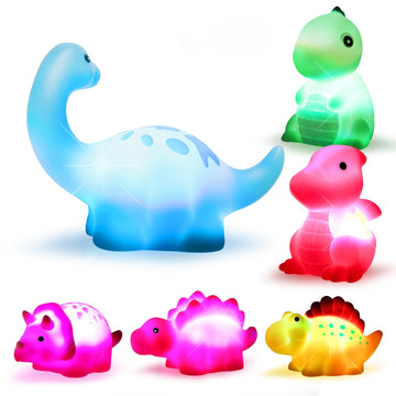 Dinosaur Bath Toys Light-Up Cibolar 6 Packs Floating Bath Toys Set For Baby Toddlers Kids In Birthday Easter Christmas Shower Po