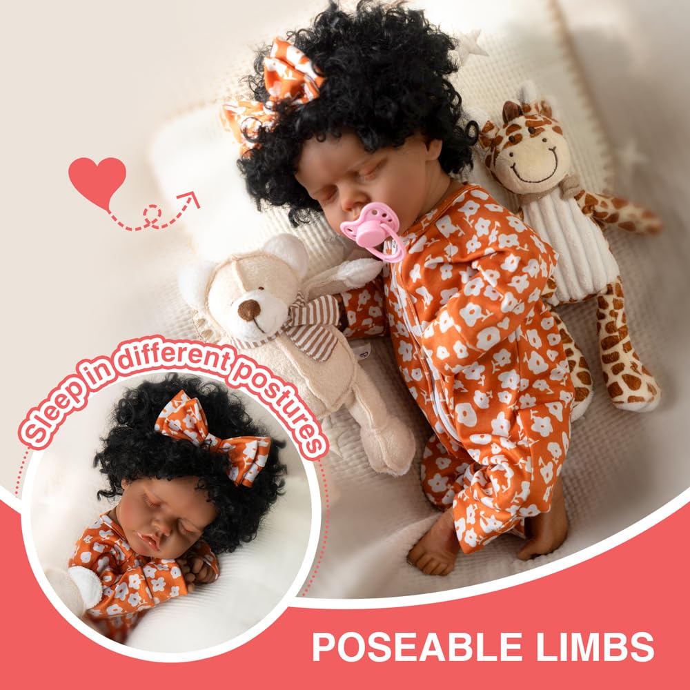 Jirachi Black Lifelike Reborn Baby Dolls, Full Body Vinyl Real Life Baby Girl, Realistic Reborn Babies With Feeding Set For Kids Age 3+