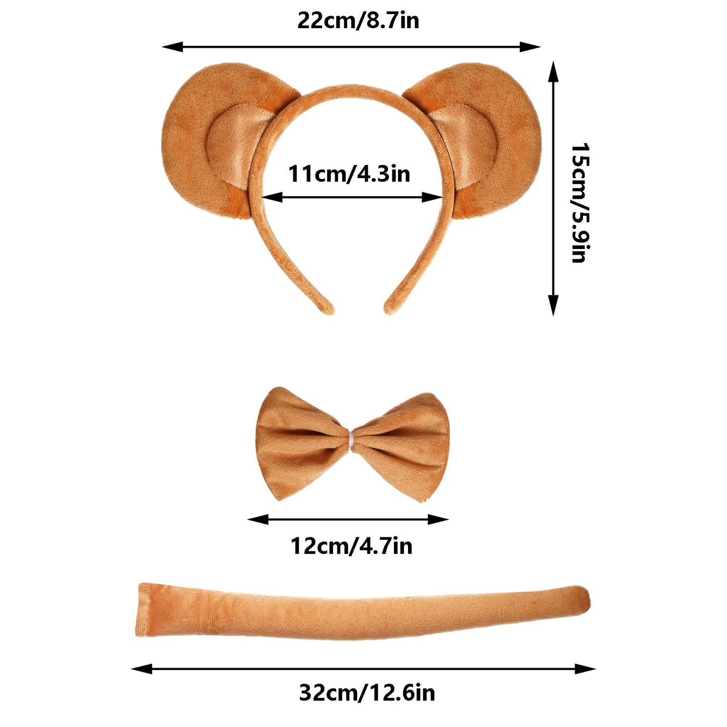 Jmkcoz Animal Monkey Costume Soft Monkey Ears Headband Bowtie Tail Tutu Fancy Costume For Halloween Cosplay Party