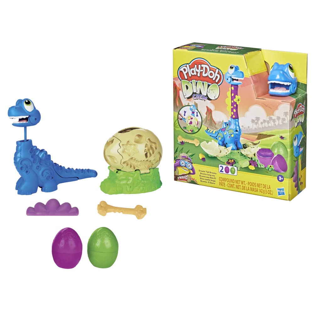 Play-Doh Dino Crew Growin Tall Bronto, Dinosaur Toys for Kids 3-5 with 2 Eggs