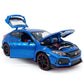 2017 Civic Type R Model Car Hatchback Sports Diecast Toy Cars 1/32 Scale Metal Pull Back Children's Die-cast Vehicles, Doors Ope