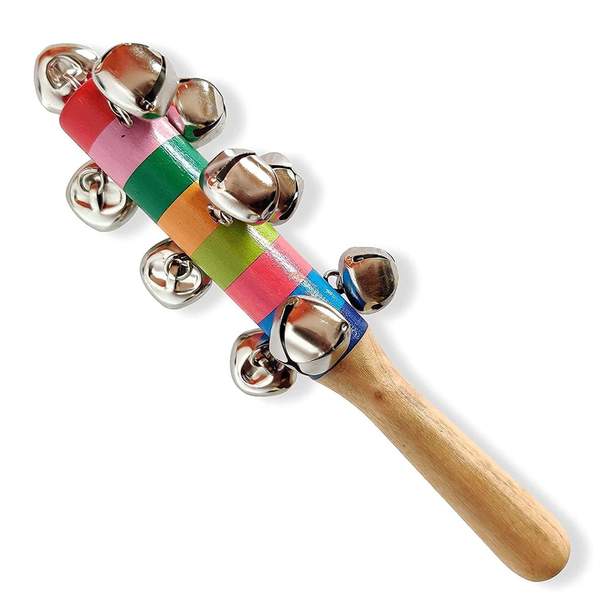 Bizolo Wooden Baby Bell Rattle Toy | Rainbow Jingle Sensory Toy Pck 2