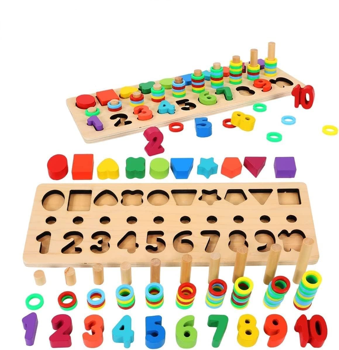 SILENCIO Learning Wood Toy Sorter Counting Shape Numbers and Shapes Puzzle Game for Age 3 4 5 Year olds