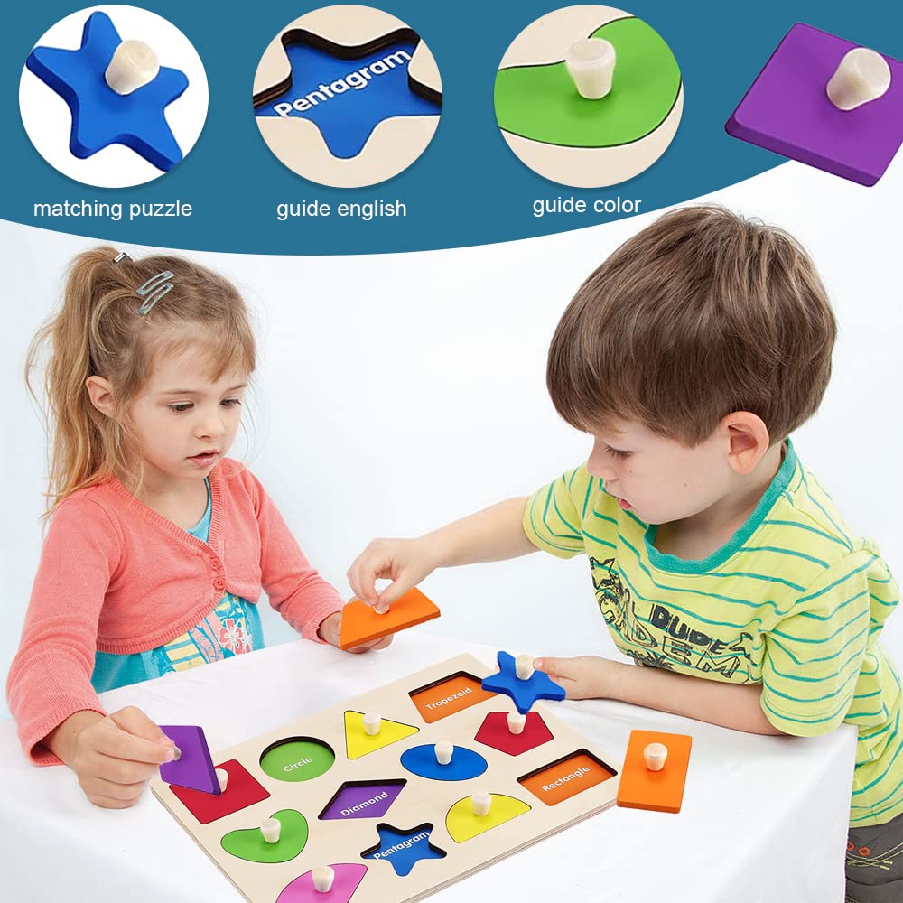 Montessori Toy Wooden Shape Peg Puzzles Montessori Baby Puzzle Geometric Shape Puzzle with Board Knob Preschool Wooden Puzzles f
