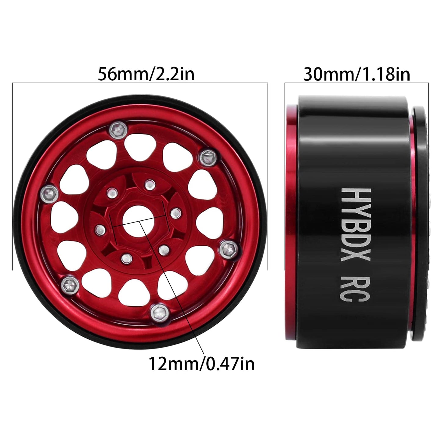 Hybdx Rc 1.9 Inch Aluminum Alloy Beadlock Wheel Rim Hub 4Pcs Suit For 1:10 Rc Crawler Axial Scx10 Scx10 Ii Trx4 Rc4Wd D90(Red 4