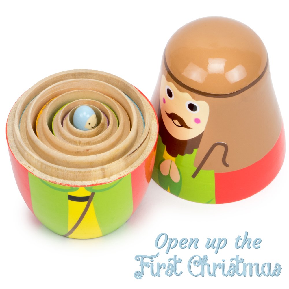 Imagination Generation - Nesting Nativity Set For Kids - Christmas Nesting Dolls, Wooden Toys Playset With Baby Jesus, Three Kin