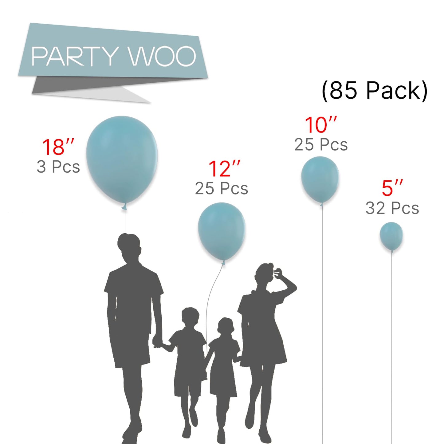 Partywoo Pale Aqua Balloons, 85 Pcs Boho Blue Balloons Different Sizes Pack Of 18 Inch 12 Inch 10 Inch 5 Inch Pale Blue Balloons For Balloon Garland Or Balloon Arch As Birthday Decorations, Blue-F28