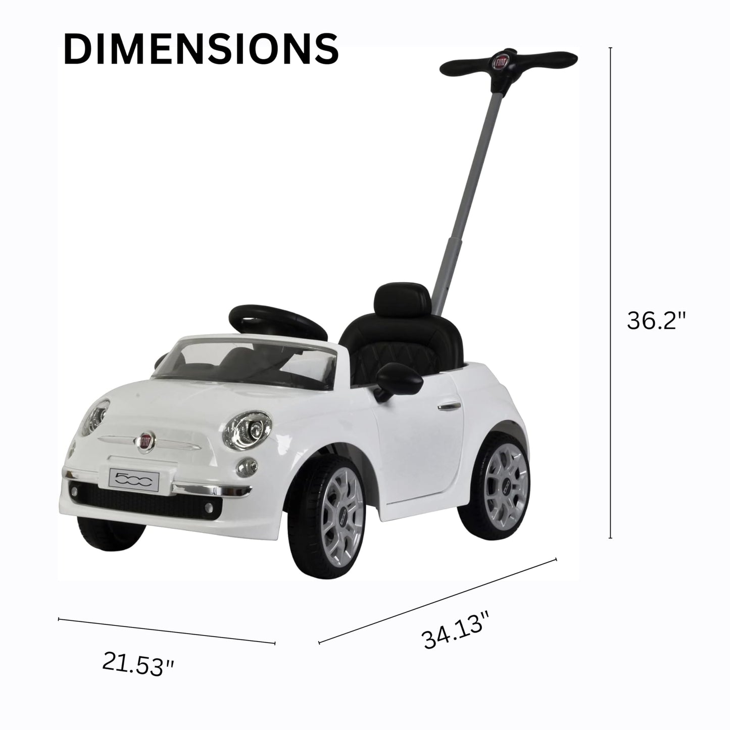 Best Ride On Cars Fiat 500 Push Car, White 37 X 19 X 12 Inches, Large, White
