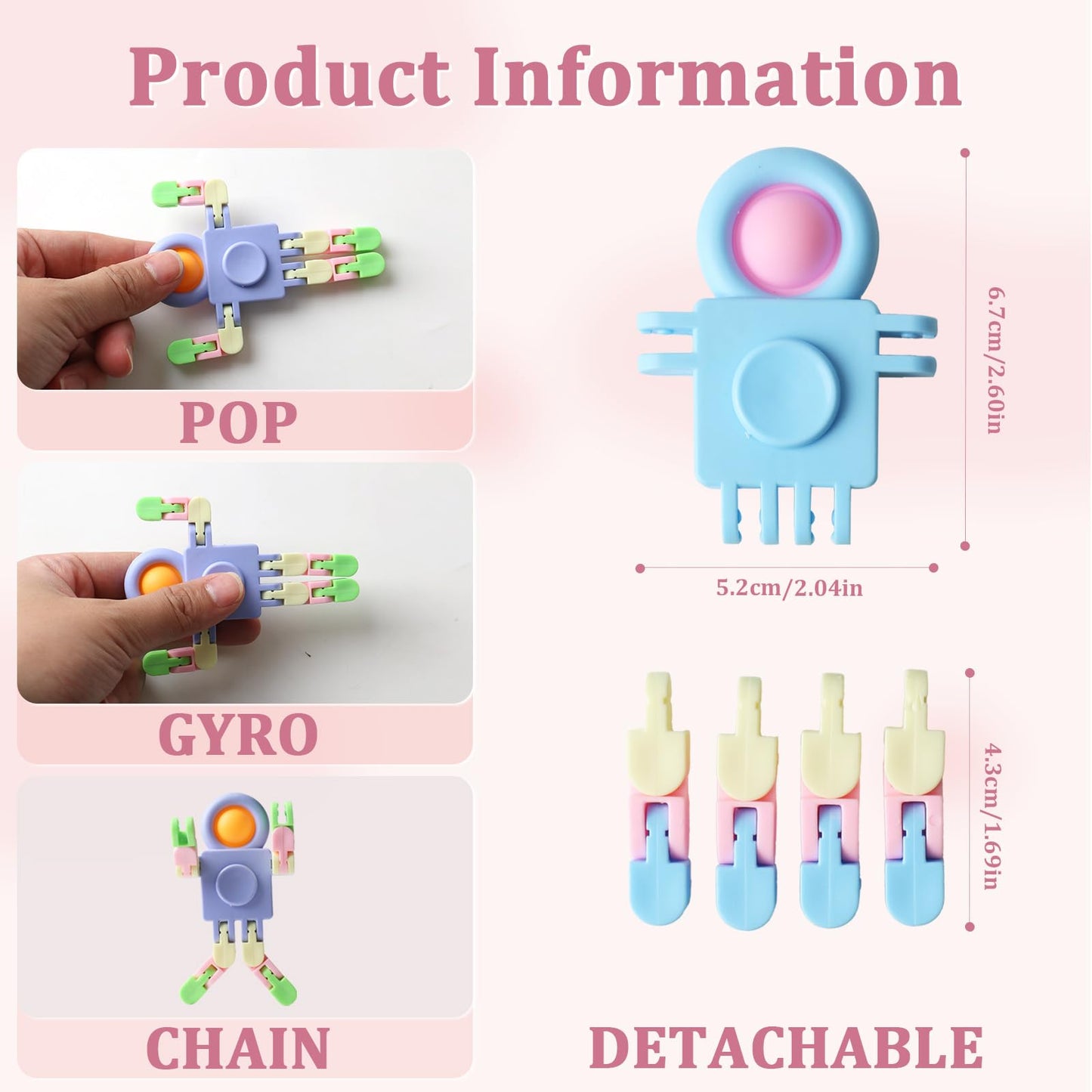 Robot Fidget Spinners Toys Transformable Fingertip Gyro Chain Toy Deformable Diy Stress Relief Fidget Toy For Adults Kids Adhd A