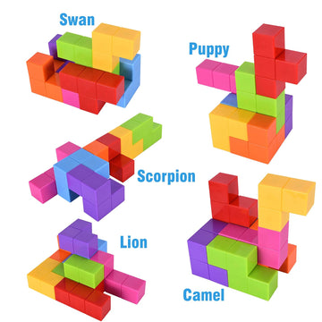 Worwoder Kids Magnetic Building Blocks Magic Magnetic 3D Puzzle Cubes, Set Of 7 Multi Shapes Magnetic Blocks With 54 Guide Cards, Intelligence Developing And Stress Relief Fidget Toys For Kids(Pink)