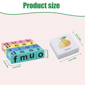 Wooden Blocks Spelling Game, Matching Letter Game Alphabet Learning Crossword Puzzle With Reading Wooden Blocks Sight Flash Card
