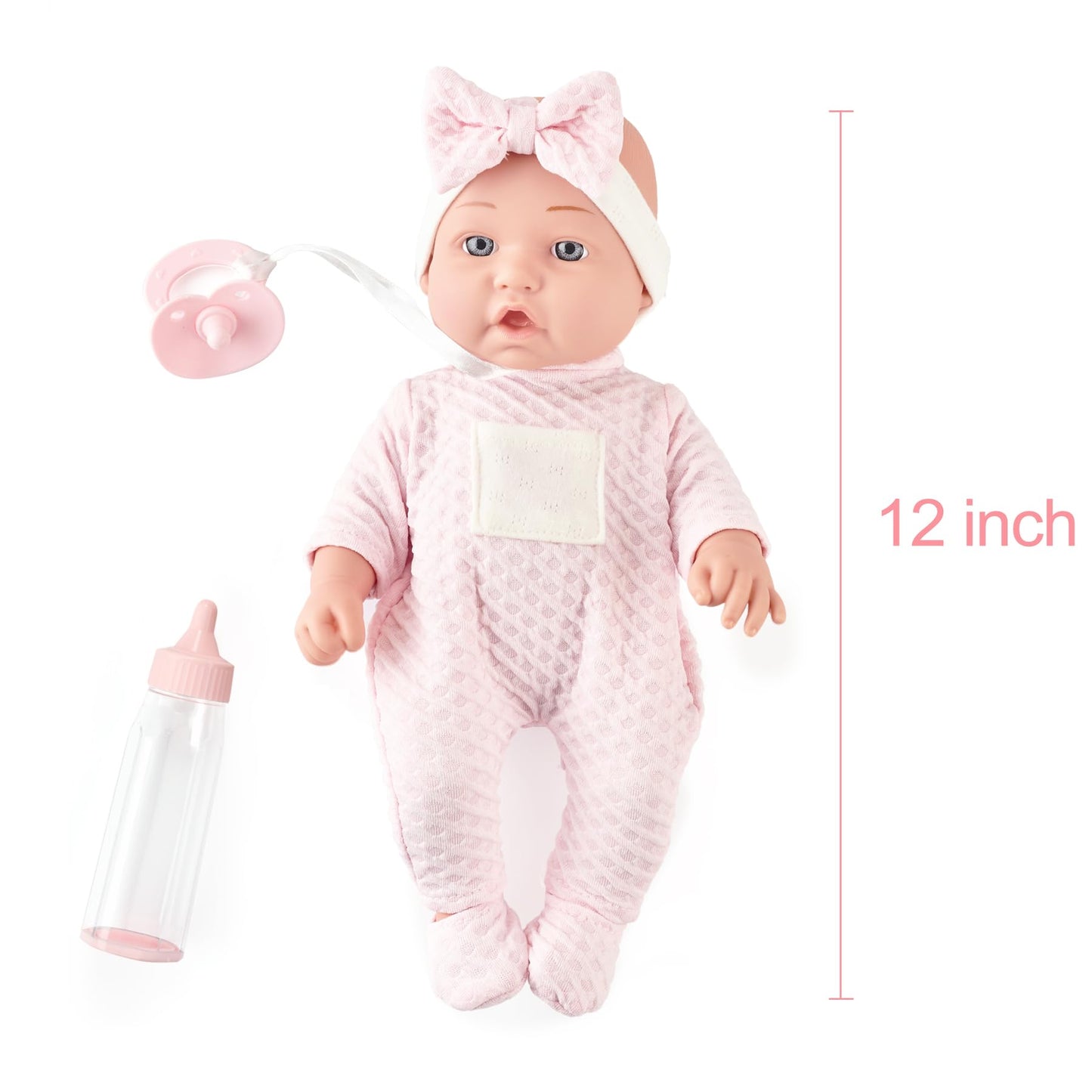 eDollable 12 Inches Realistic Baby Doll Playset in Gift Box Includes Pacifier, Bottle, and Soft Blanket, Newborn Baby Doll Toy f