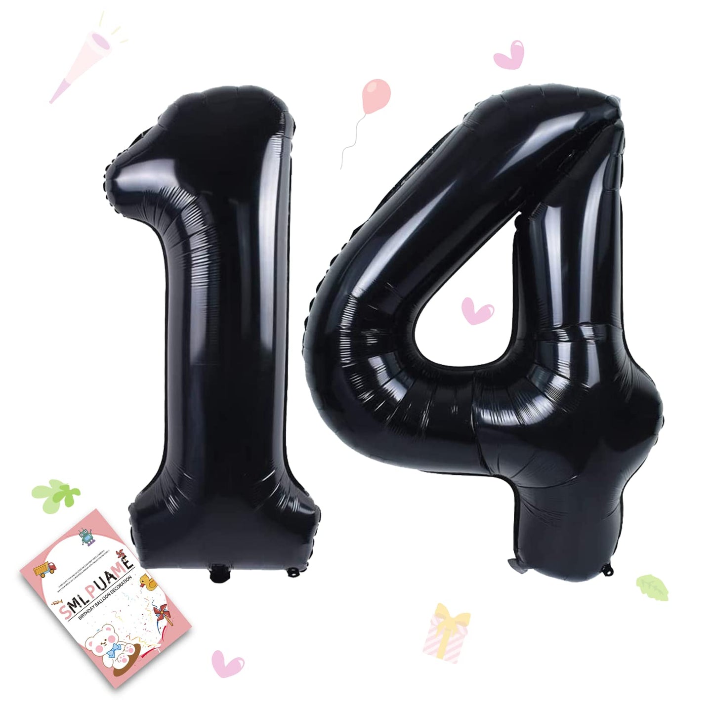 Smlpuame 40 Inch Black Number 14 Balloon, Aluminum Foil Digital Balloon for Birthday Party & Wedding Anniversary Decorations
