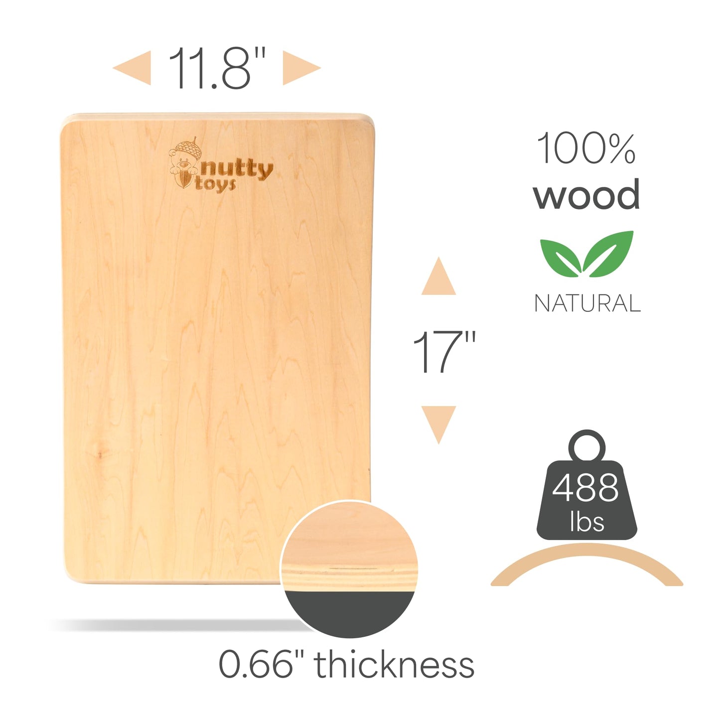 Nutty Toys Montessori Wooden Wobble Board For Kids & Adults - 100% Natural Wood Balance Board - Toddler Balancing Rocker - Unique Boy & Girl Open Ended Toy - Best Valentine'S Day Gifts Idea 2025