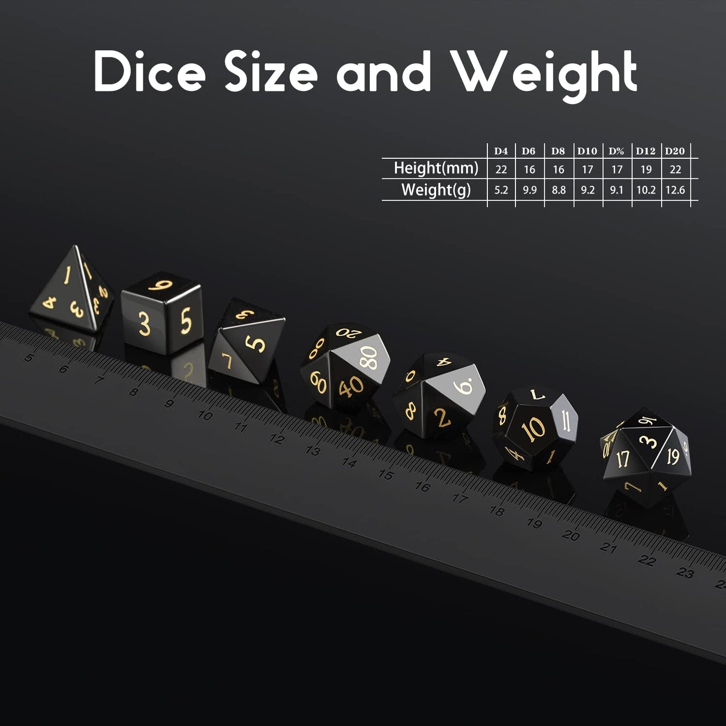 Obsidian Dice D&D,Dndnd Full Set Gemstone Dice Set With Grogeous Gift Case For Dungeons And Dragon And Tabletop Game (Obsidian)