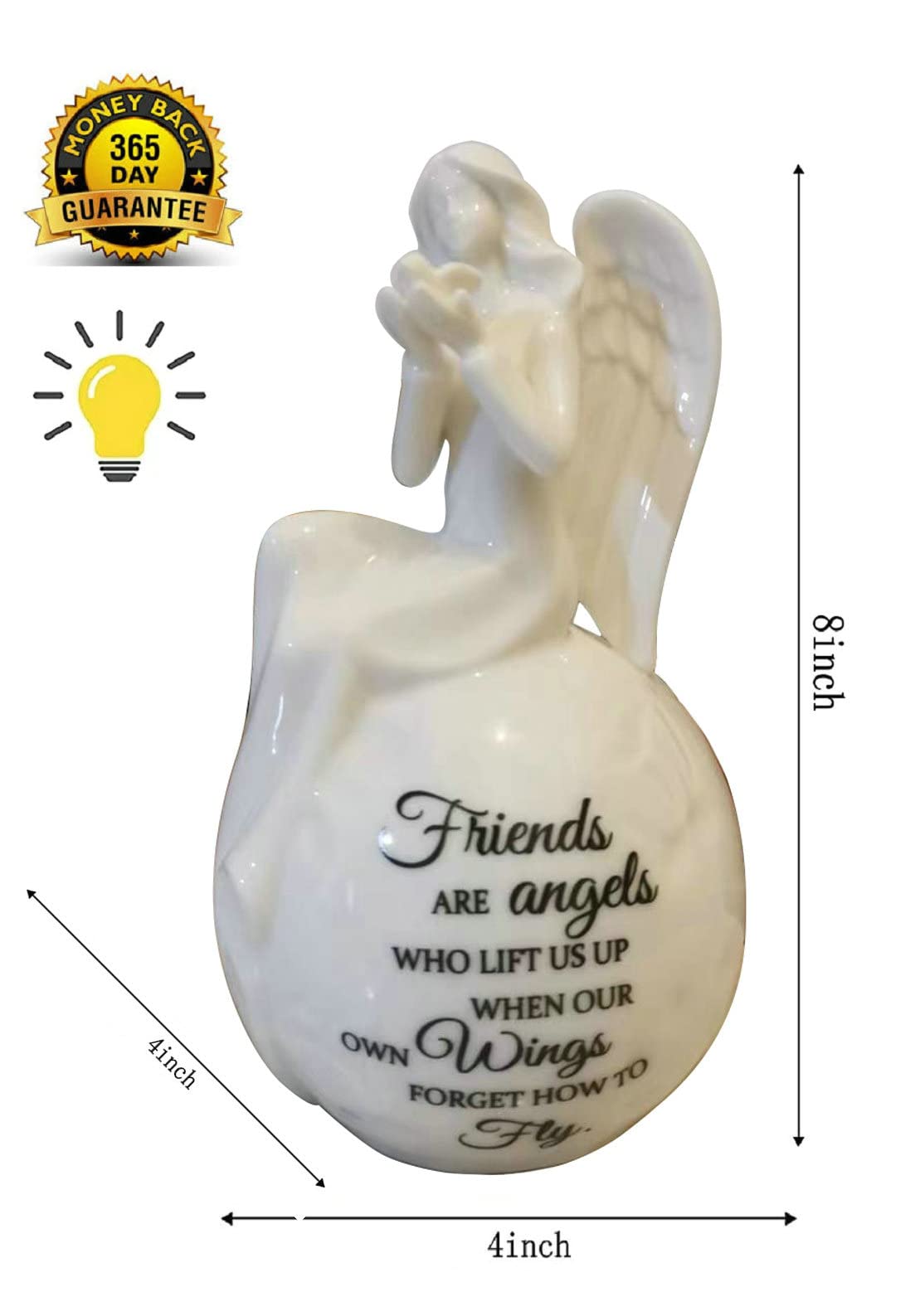 Ceramic Angel Lighted Up Collectible Figurines Best Friendship Gift Sitting Angel Hold Dove On Hand With Essential Quote Night L