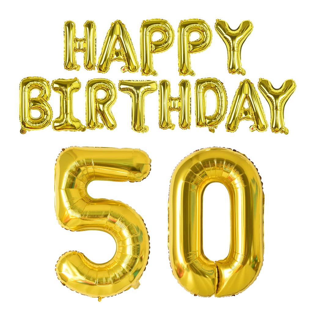 Happy Birthday Balloon Banner 40 Inch 50 Balloon Number 16 Inch Happy Birthday Letters Balloons Gold Foil Mylar Balloons For Wom