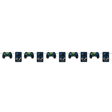 Unique 25190 Paper Garland-2.13 m-Gamer Birthday Party-1 Count (Pack of 1), Multicolour