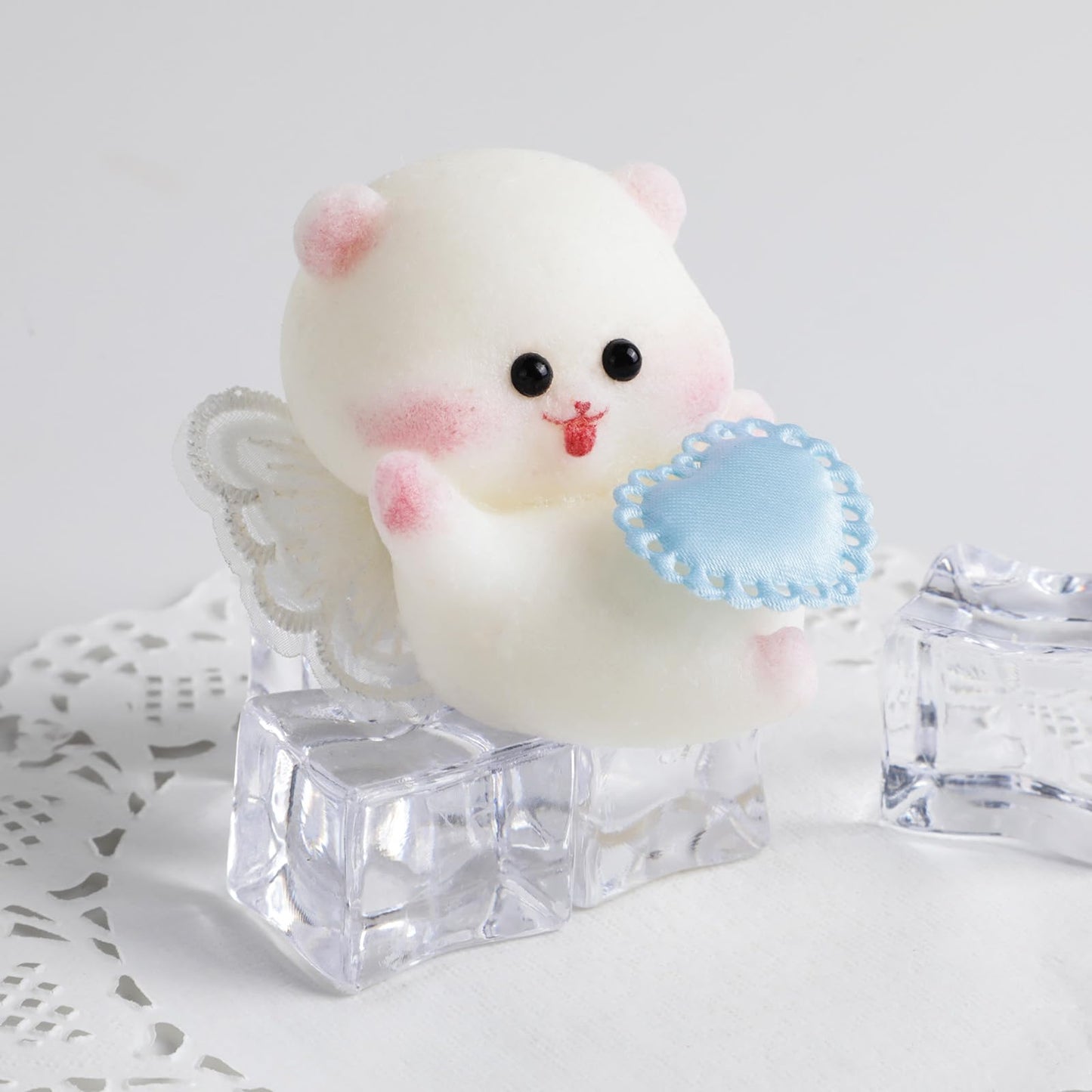 Mini Taba Squishy Kit Angel Bear - Handmade Silicone Kawaii Animal Sensory Toy For Kids, Perfect As Bag Charms