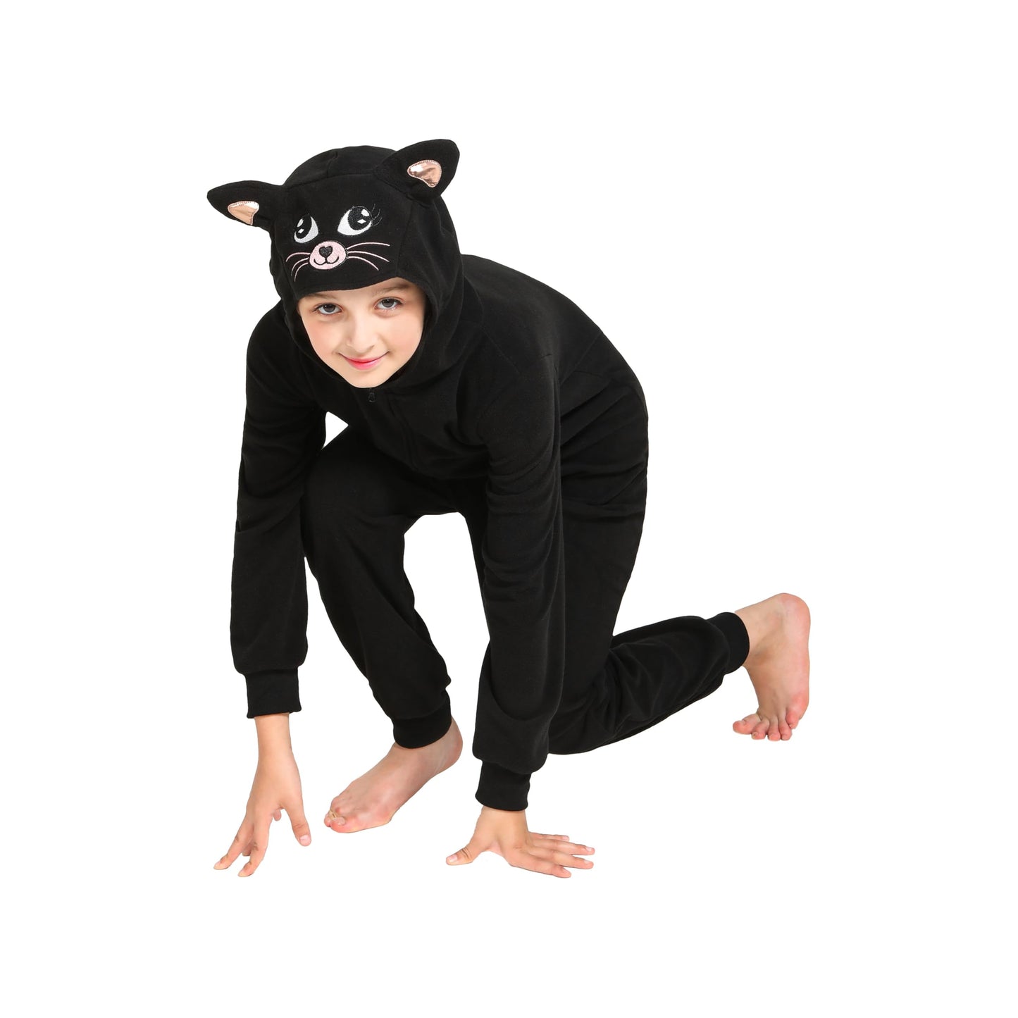 Leadtex Child Black Cat Costumes Zipper Cartoon Cat Onesie Pajamas Costume Halloween Cosplay Jumpsuit For Kids,S4-6