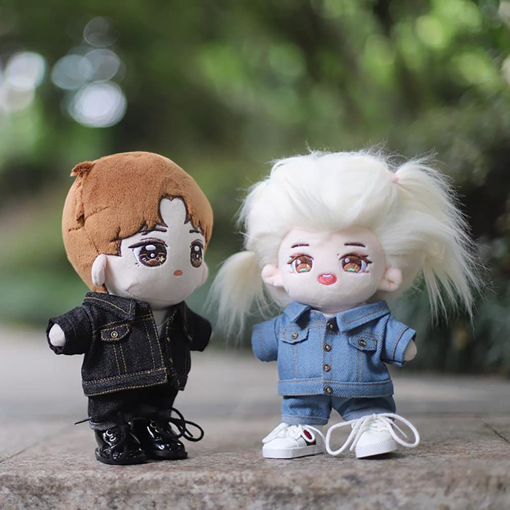 Niannyyhouse Denim Jackets Jeans White T-Shirt 7.8In(20Cm) Plush Humanoid Stuffed Doll Clothes (Dark Blue)